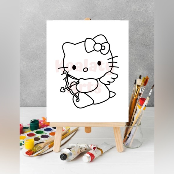 Paint Your Own Hello Kitty Valentine’s Day Canvas, Sip and Paint Canvas - Picture 1 of 5